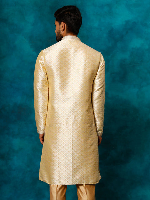 Vastramay Men's Beige jacquard Kurta